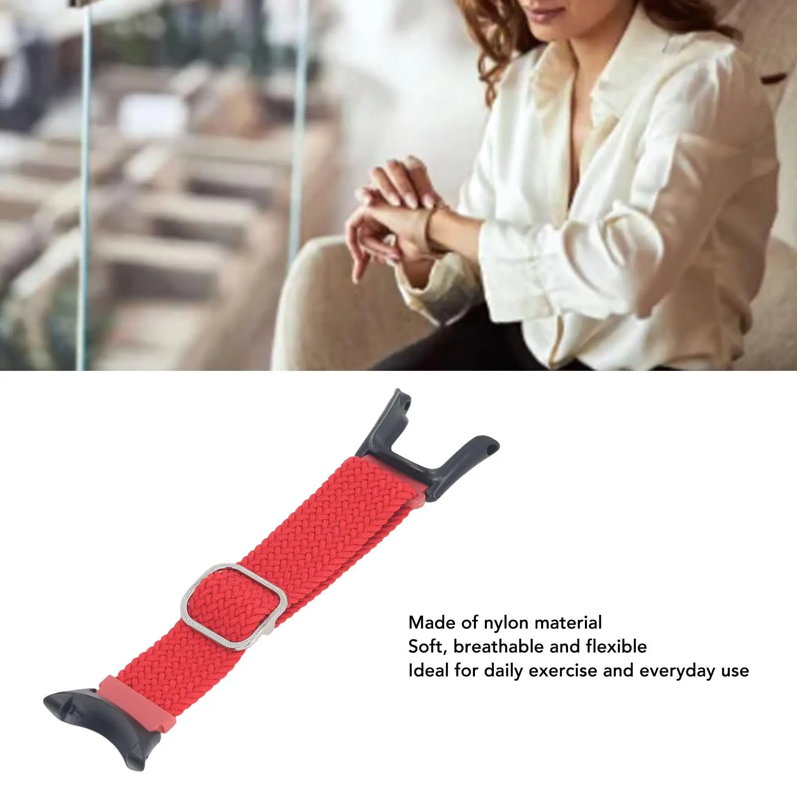 حزام ساعة من النايلون المضفر القابل للتعديل للرياضة والأنشطة الخارجية للجنسين باللون الأحمر