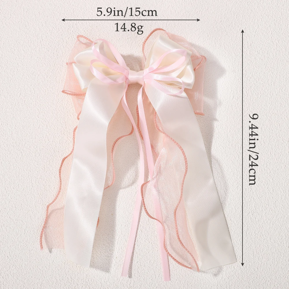 1 Stück Spitzen-Haarschleifen-Clip, Kokette-Bogen-Haarspangen mit langem Schwanzband für Frauen, Weihnachten, Valentinstag, Hochzeit, Abschlussball, Zubehör – Detail 1