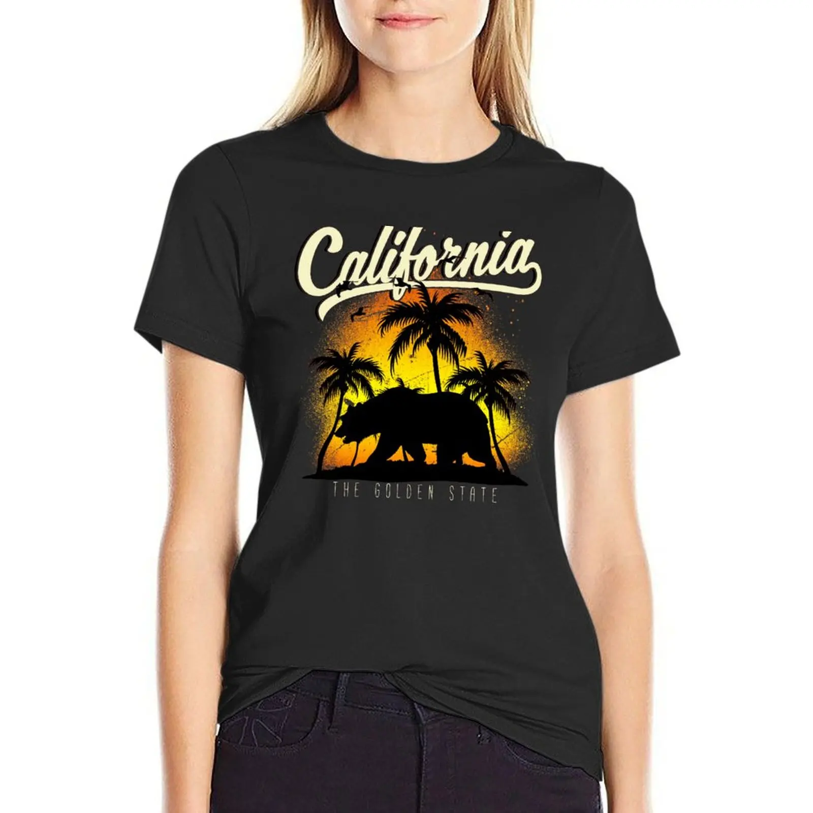 

California Dreamin ~ Bear with Palm Trees T-Shirt sweat heavyweights Aesthetic clothing Women t shirt