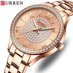 CURREN Luxury strass Rose Dial Fashion Watches con cinturino in acciaio inossidabile nuovi orologi da polso al quarzo per le donne