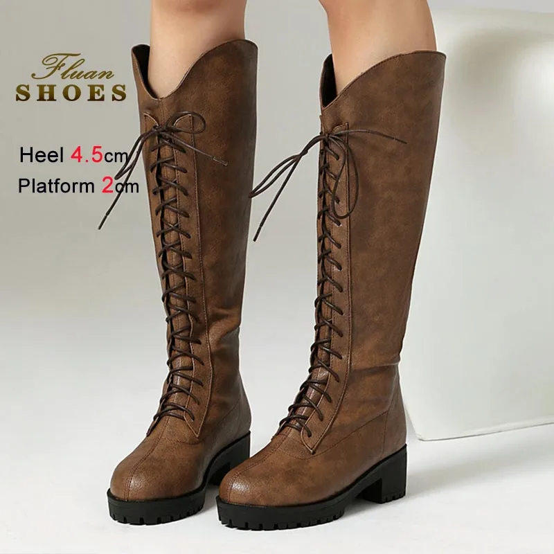 

Осень-зима, женская обувь на высоком каблуке для внешней торговли, рыцарские сапоги, непромокаемые женские сапоги до колена на толстой подошве и грубом каблуке