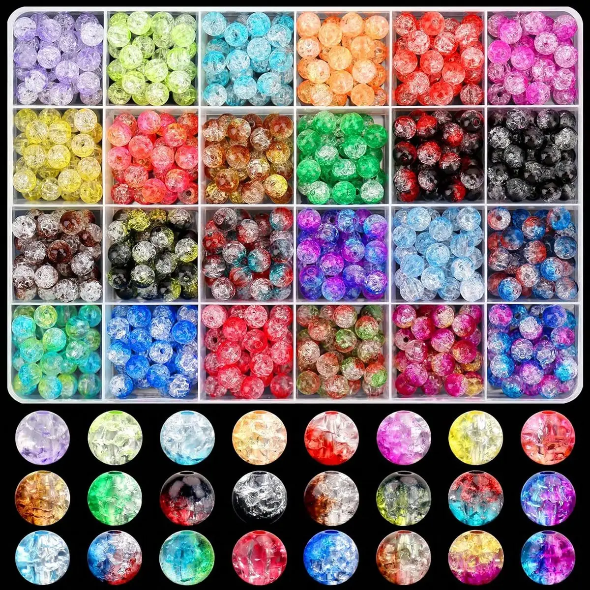 

1 Box About 500PCs 8MM Multicolor Randomly Acrylic Crackle Beads Set For Jewelry Making Crystal Crackle Lampwork Acrylic Round B
