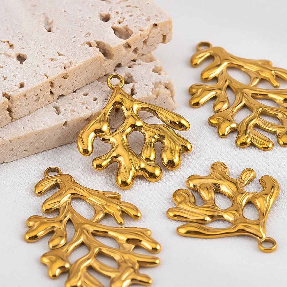 1PC Tree Branches Leaf Texture Charm Stainless Steel Gold Color Pendants for DIY Earring Keychain Jewelry Making Supplies