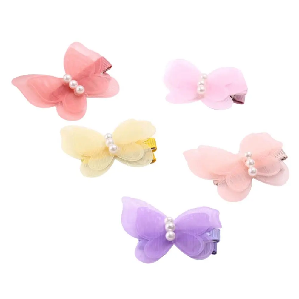 

10 Pcs Kids Hair Clips Girls Sequins Accessories Lovely Pearl Bow Princess Chiffon Daily Party Mesh Shape Safe Materials