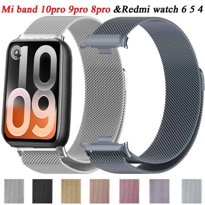 Magnetisches Metallarmband für Xiaomi Mi Band 10Pro 9Pro 8Pro Milanese Loop Uhrenarmband für Redmi Watch 6 5 4 Armband Correa
