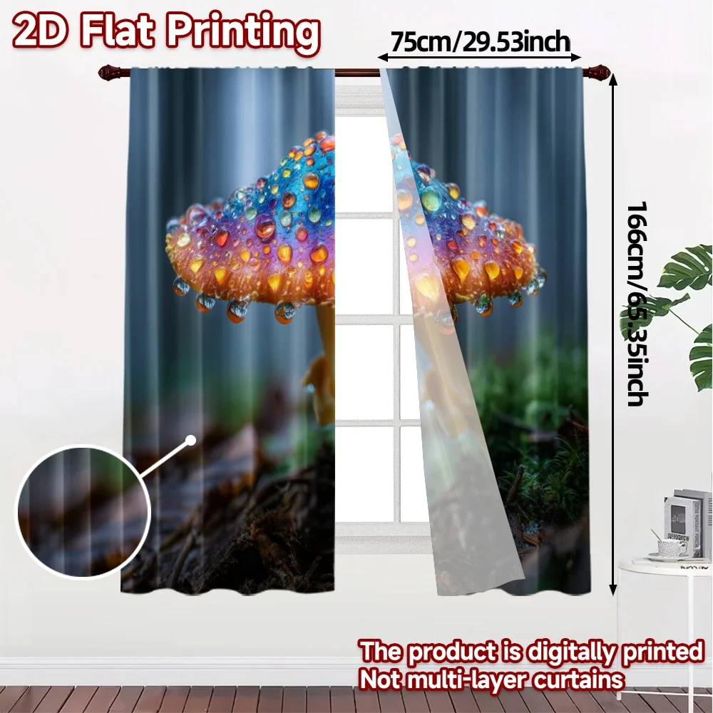 2pcs, 2D FLAT PRINTING Curtains (Without Rod) Mystic Mushroom Popular Pattern Curtains Yarn Curtains Thermal Insulation, and