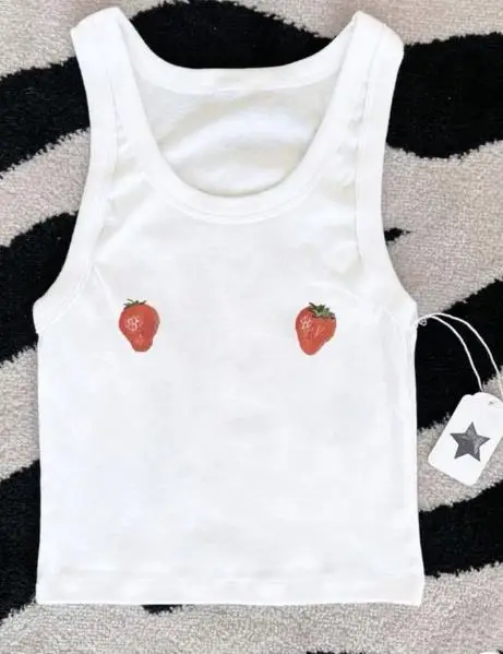 Women Tank Top Sleeveless U-neck Fruit Print  Fit Summer Crop Top Streetwear