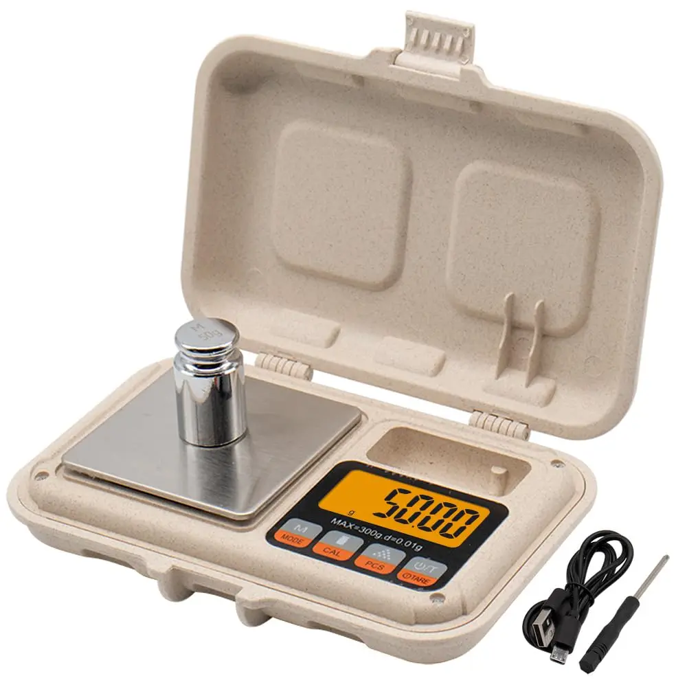 Báscula portátil digital de 300 g x 0,01 g, mini báscula portátil para joyería (g y oz), mini báscula con pantalla LCD, función de tara