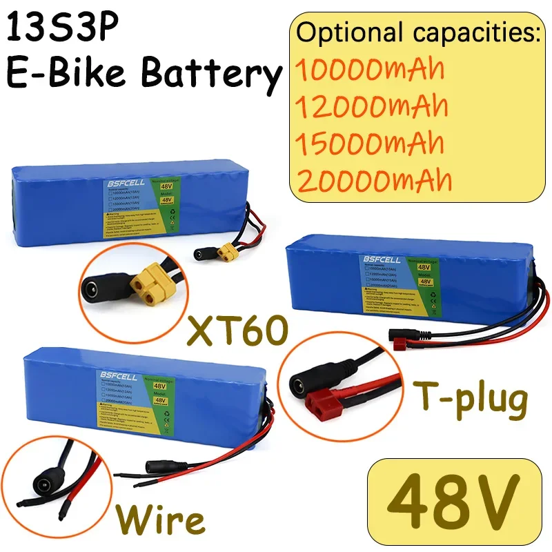 48V E-Bike Battery 10Ah/12Ah/15Ah/20Ah Li-ion Battery Pack Bike Kit for E-Bike Battery XT60/T-plug/Wire Connector