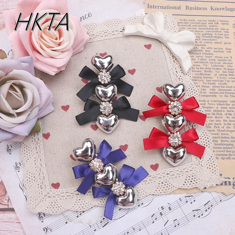 

Japanese Sweet Mine Series Mass Production Silver Love Bow Hairpin Kawaii Handmade Side Rhinestone Clip Girl Hair Accesorios