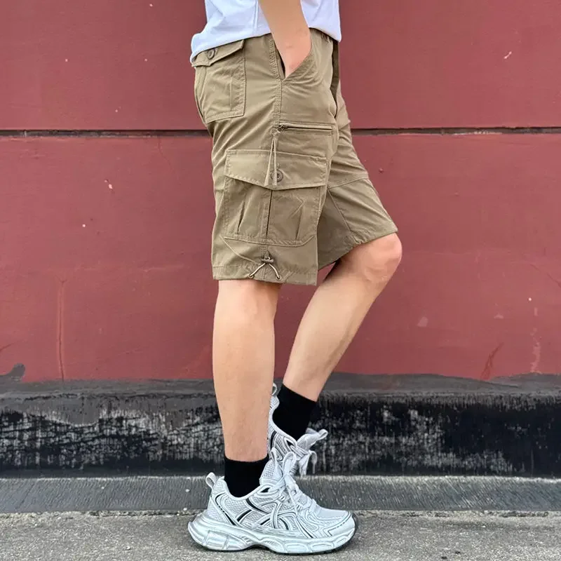 Mens Cargo Shorts Loose Solid Long Wide Half Short Pants for Men Baggy Bermuda Multi Pocket Harajuku Japanese Street Style Y2k view 4