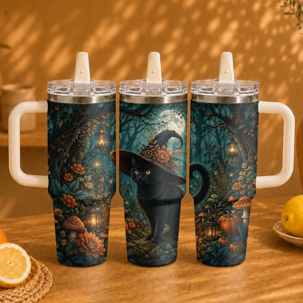 Halloween Ghost Wizard Vacuum Flasks 40oz Vacuum Insulated Travel Mug - Stainless Steel Straw Cup Lid