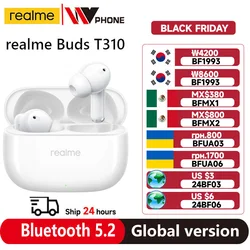 Global Version realme Buds T310 True Wireless Earphone 46dB Active Noise Cancelling TWS Earphone Bluetooth 5.4 For realme phone