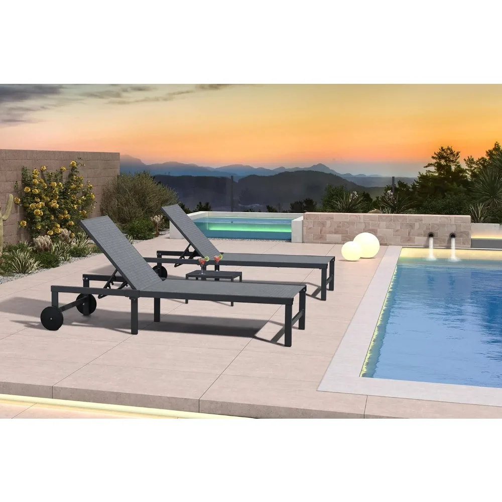 

Outdoor Chaise Lounge Chairs Set Adjustable Recliner Chair with Wheels and Table for Poolside Beach Patio Aluminum Reclining Su