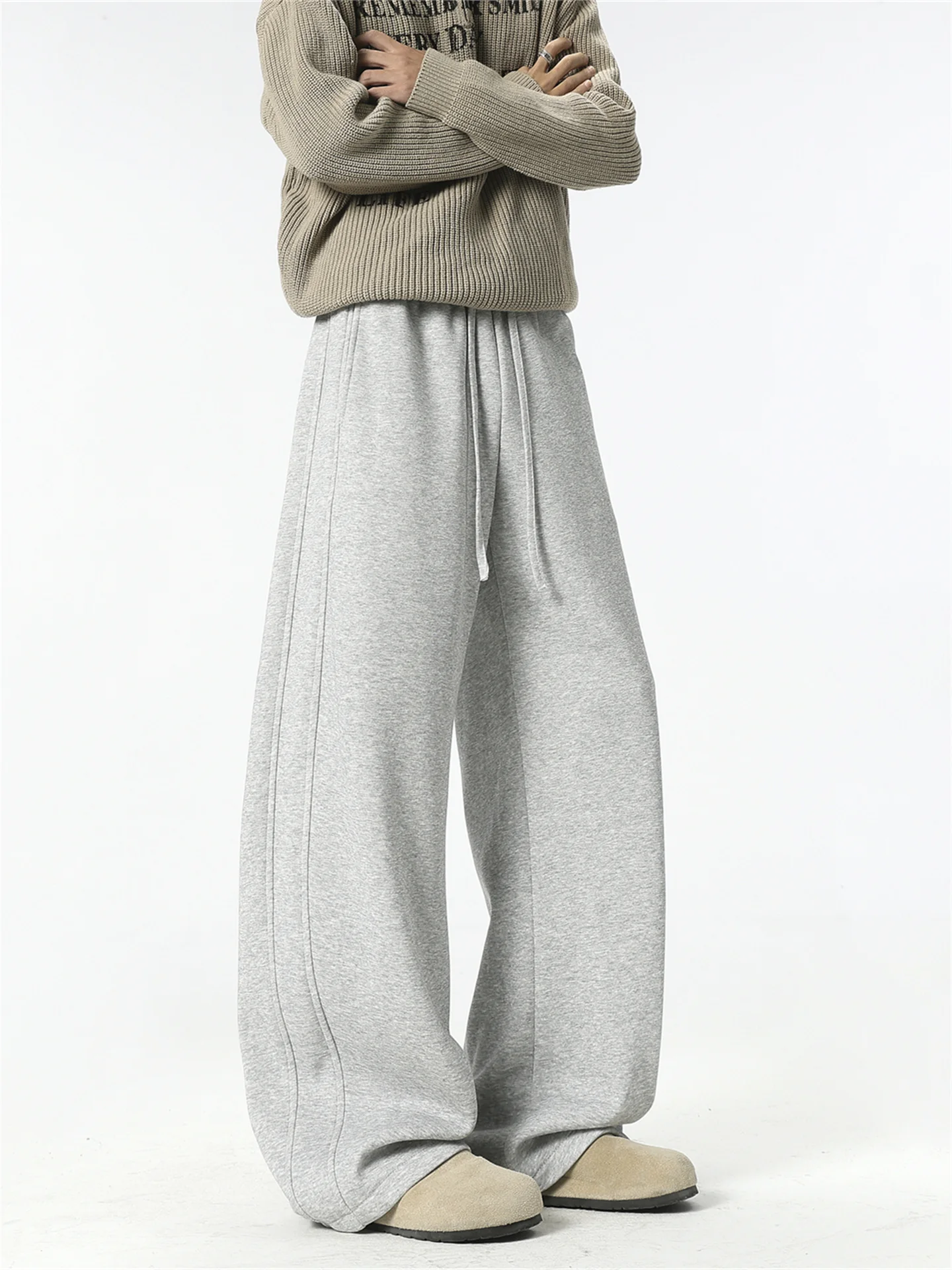

Heavyweight Casual Pants Men's 2026 New Spring Summer Drape Wide Leg Grey Sports Loose Sweatpants Youth Fashion Style