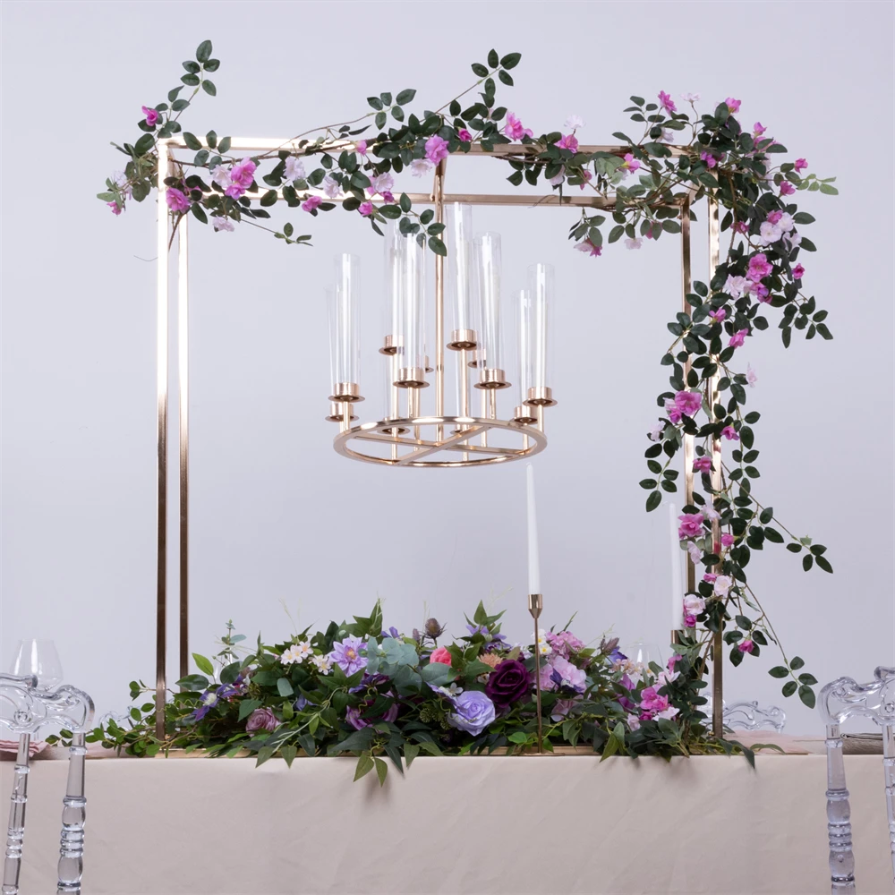 Home Decors Shiny Gold Metal Square Candle Holder Decoration Mariage Table Centerpiece Party Event Home Decoration Accessories