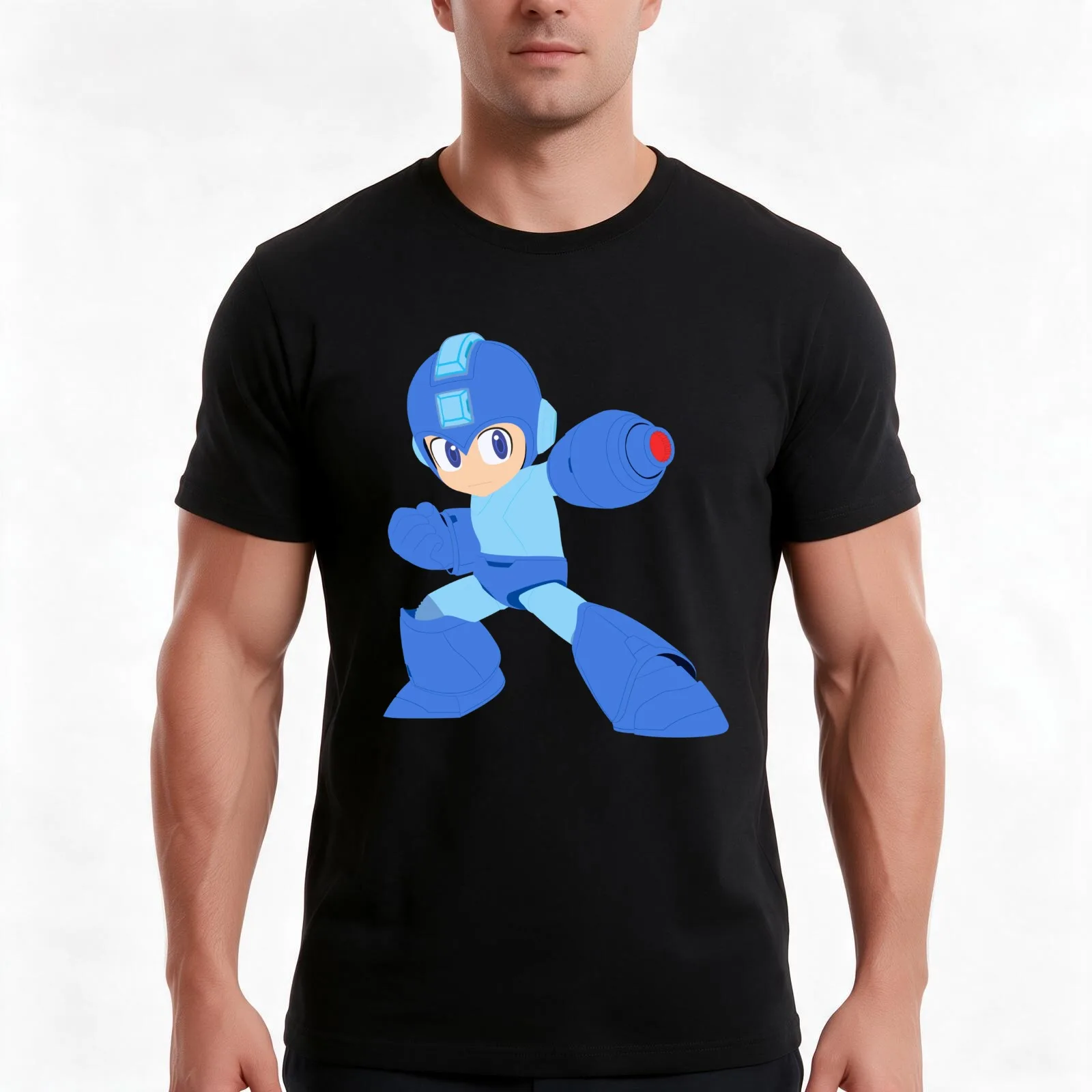 Mega Man (Default) T-Shirt, Summer Casual Cotton Tee, Oversized Streetwear Tops, Vintage Graphic Print, Loose Fit Short Sleeve