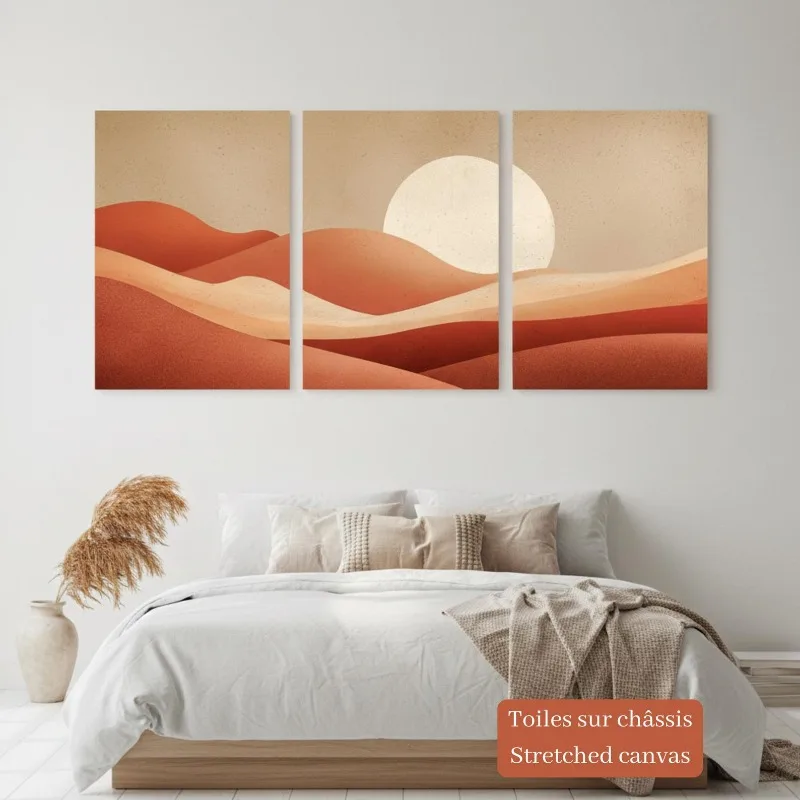 3PCS Boho Desert Sunset Canvas Print, Terracotta Abstract Sun Landscape Art For Farmhouse Living Room Wall Decoration