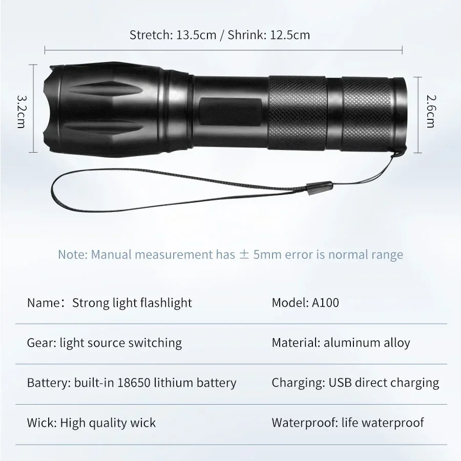 4 in 1 Multi-color Strong Light Flashlight LED Aluminum Alloy Zoom Flash Light Torch Rechargeable Outdoor Camping Lamp