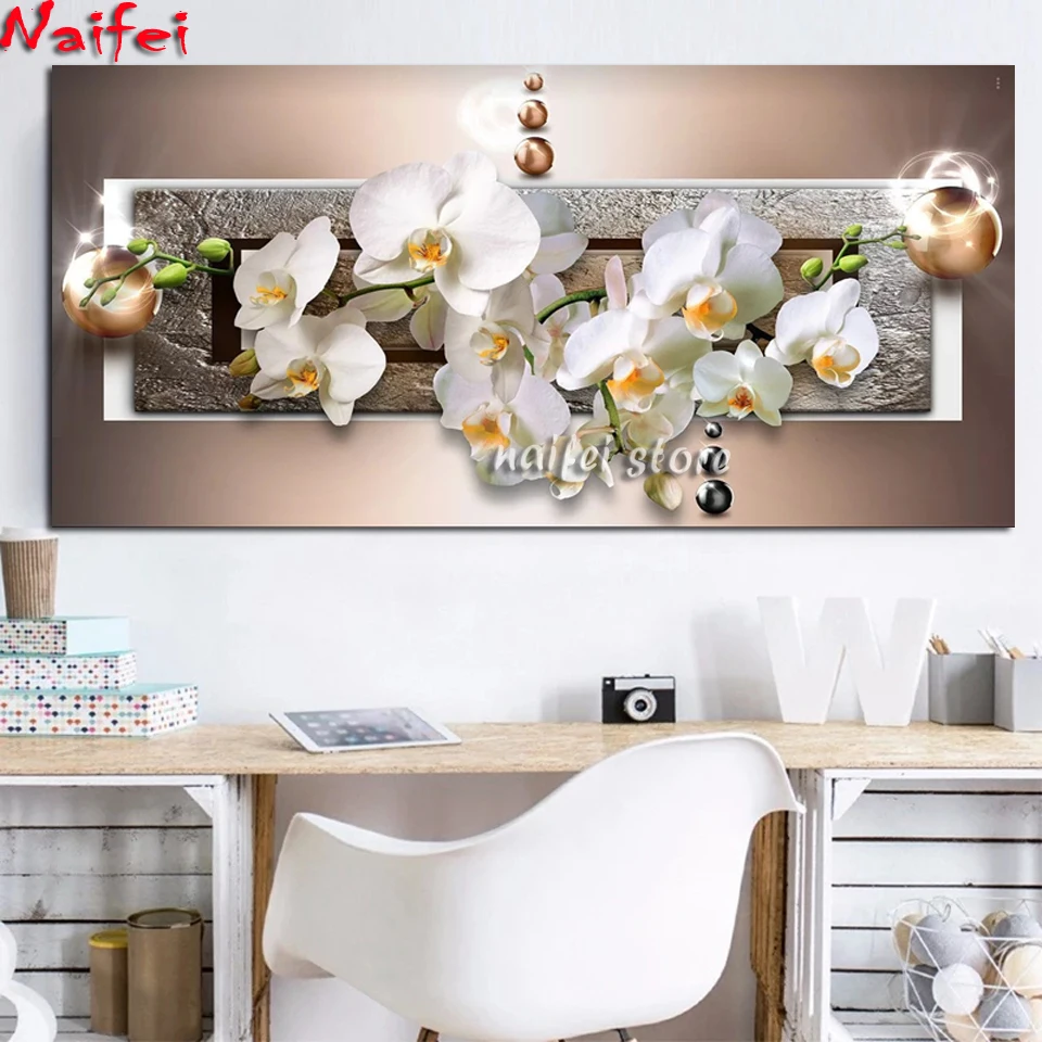 Orchidea su sfondo marrone pittura diamante 5d fai da te ricamo diamante quadrato/rotondo pieno pittura di grandi dimensioni per soggiorno