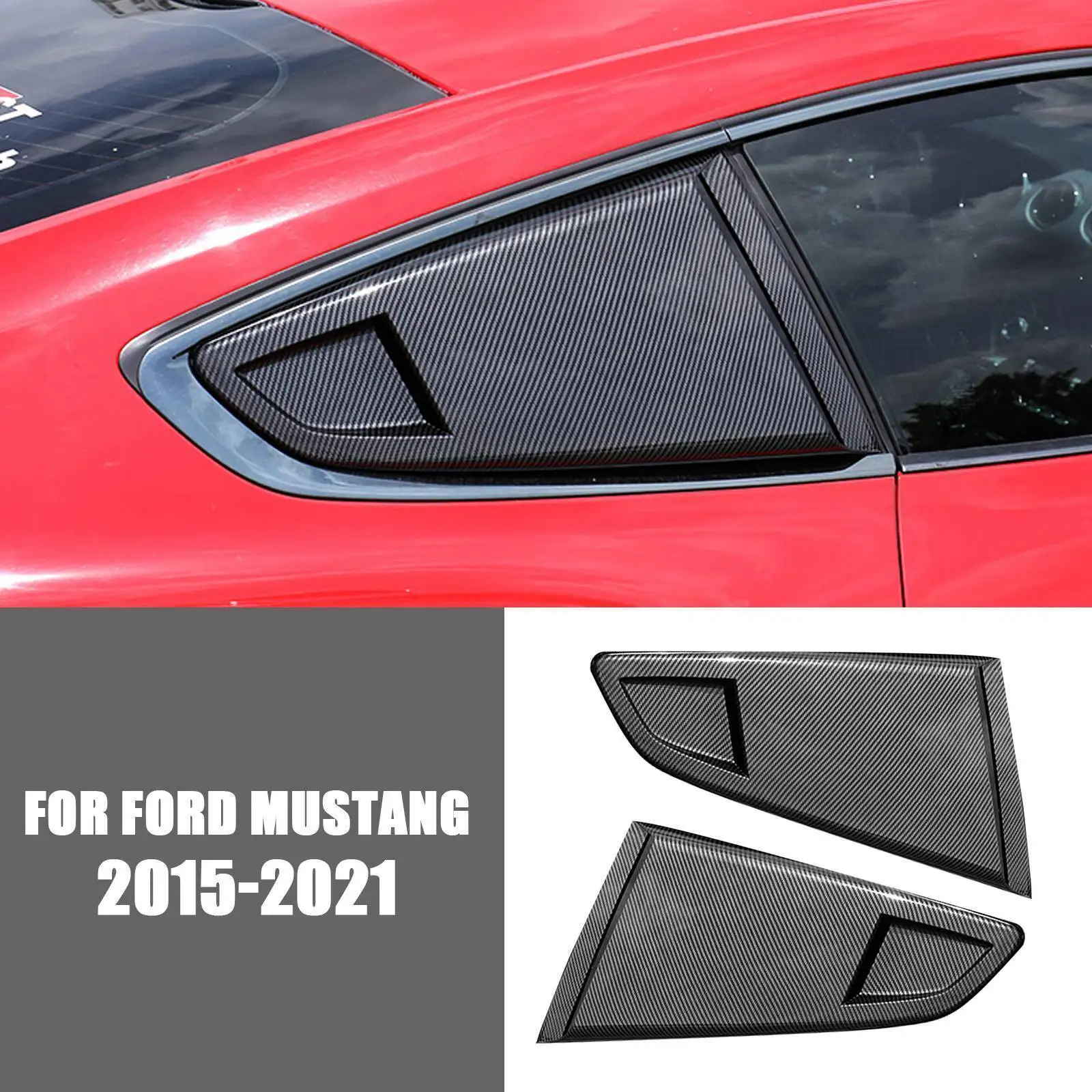 Pair For Ford Mustang 2015-2022 Rear Quarter Side Window Louver Scoop Cover Vent Auto Accessories