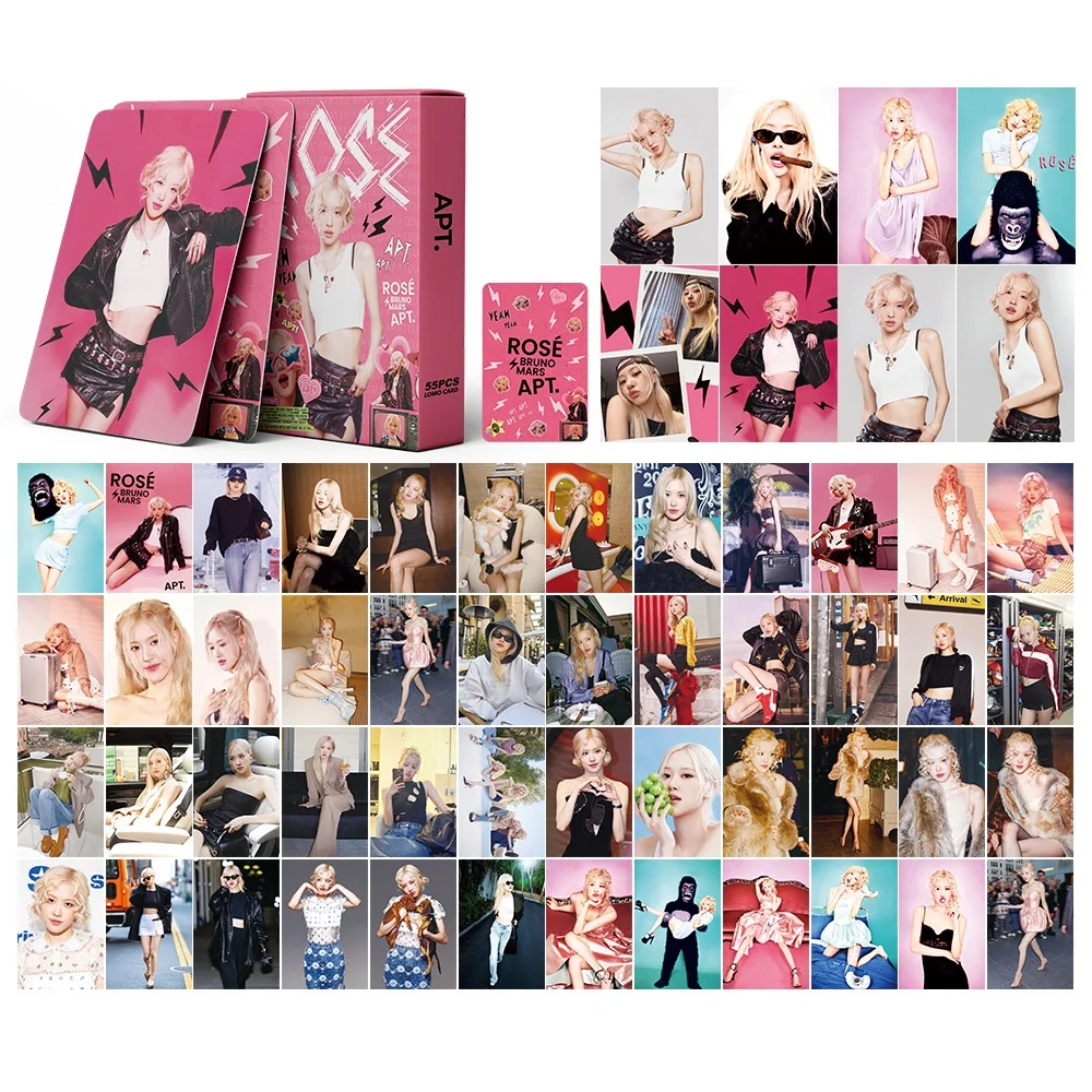 55Pcs KPOP ROSE Photocards Albums APT Lomo Cards Double-Sided Postcard Box Card Fans Collection Gift