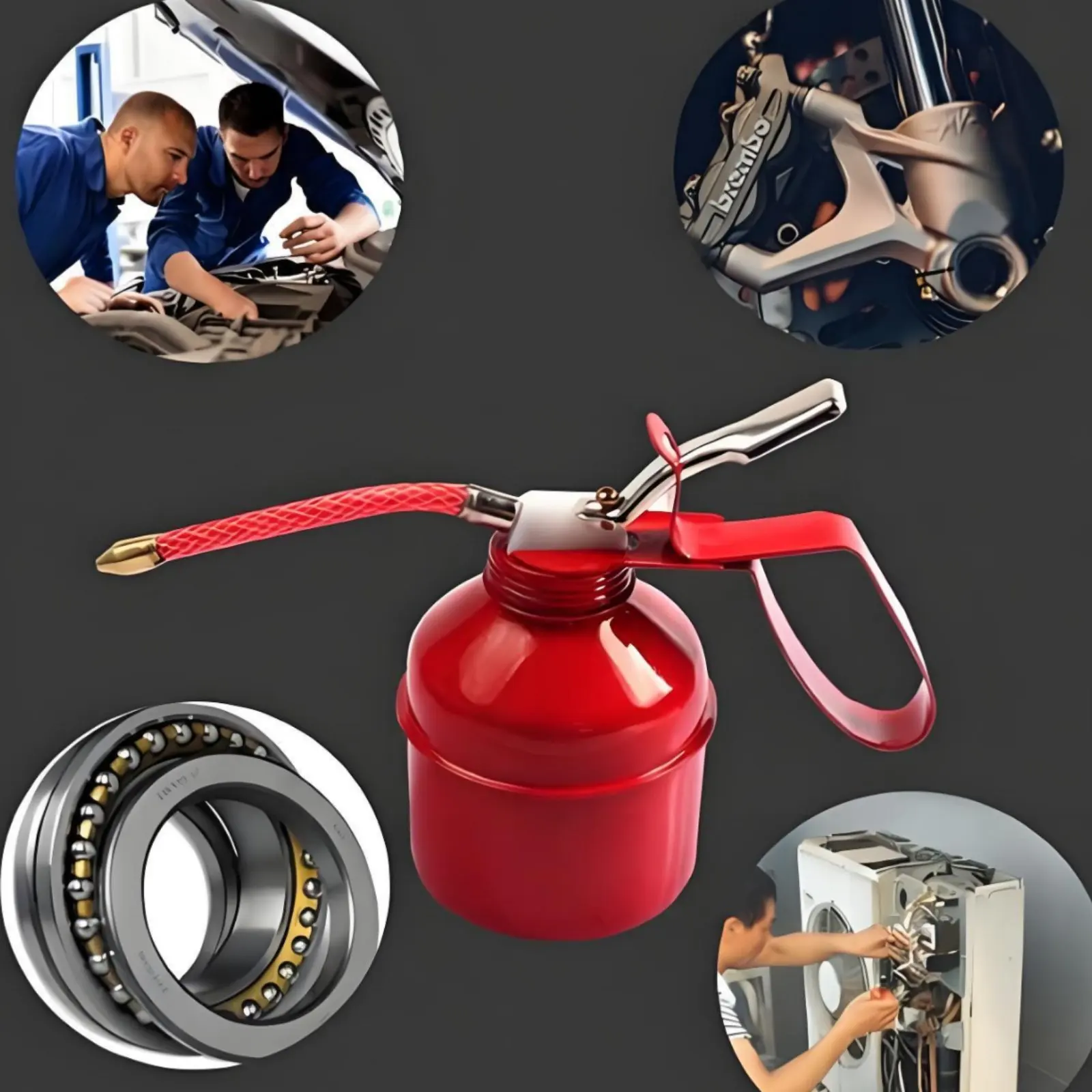 Manual Oil Can Sturdy Carbon Steel Frame Pump Action Oil Lubrication Oiler with Flexible Spout Leakproof Design for Workshop
