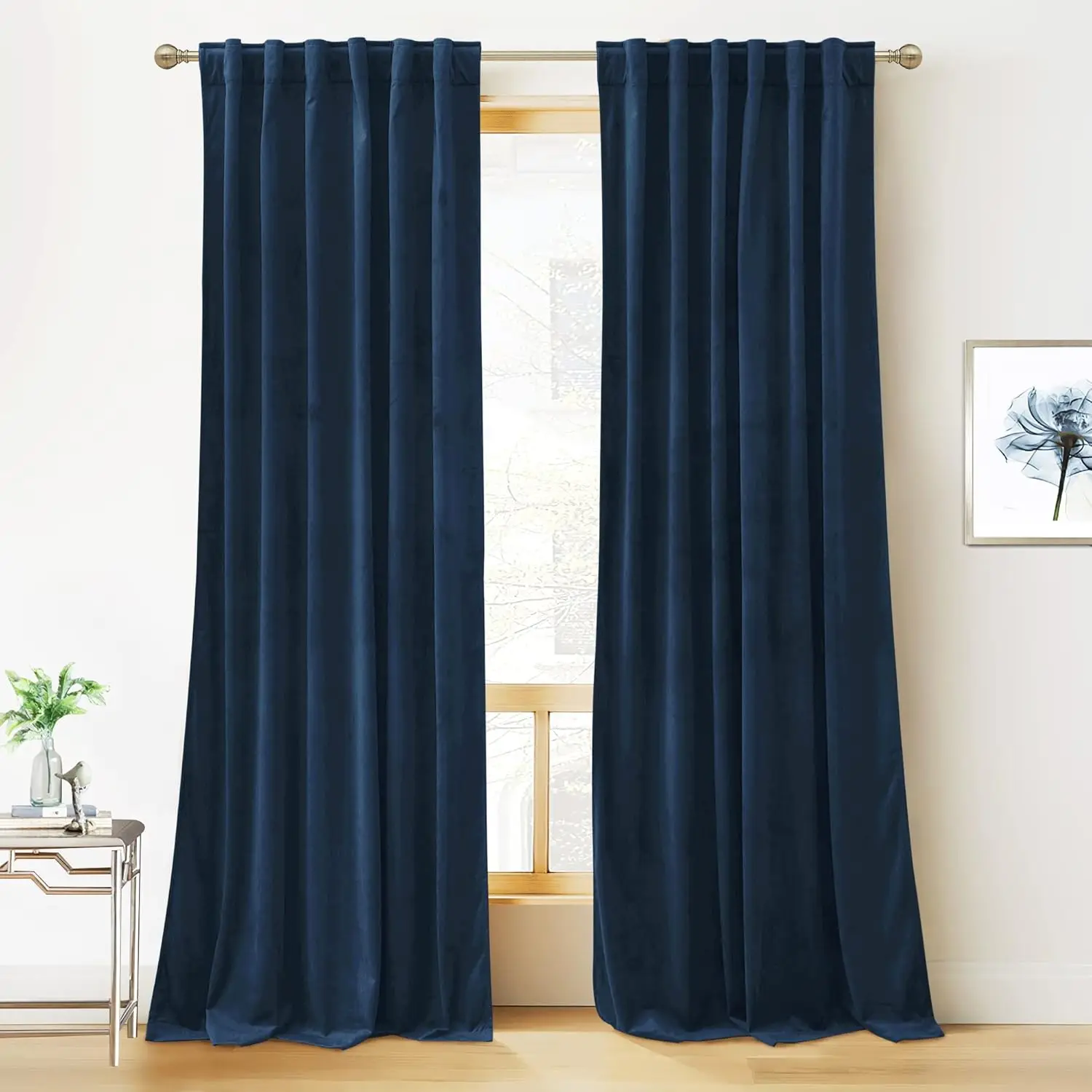 

Velvet Blackout Curtains 108 inches - Room Darkening Drapes for Living Room, Thermal Insulated Noise Reducing, Navy Blue, 2