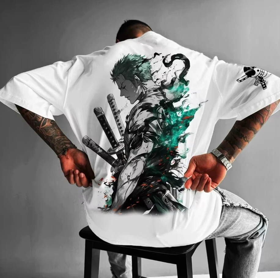Camiseta de Manga Corta con Cuello Redondo, Estilo Japonés Retro de ONE PIECE, para Parejas, de Algodón, para Hombre y Mujer, Verano 2026, Nueva, Última Moda