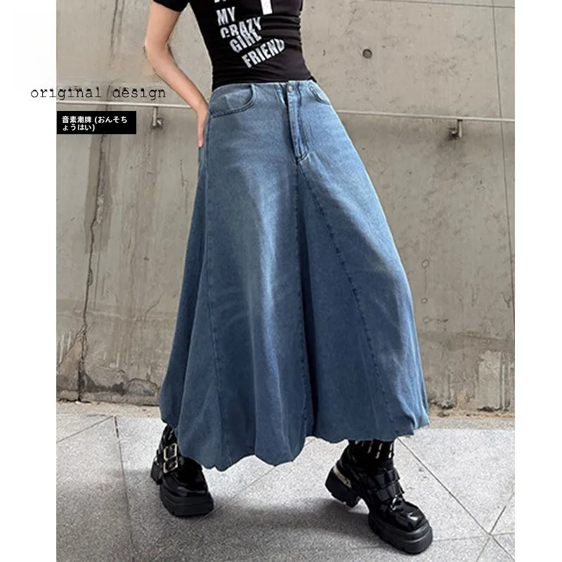 

Американская ретро-джинсовая юбка: летняя, тонкая, свободная, с эластичной высокой талией, миди, приталенная, фасона «фонарь», А-силуэт, женская модная городская одежда