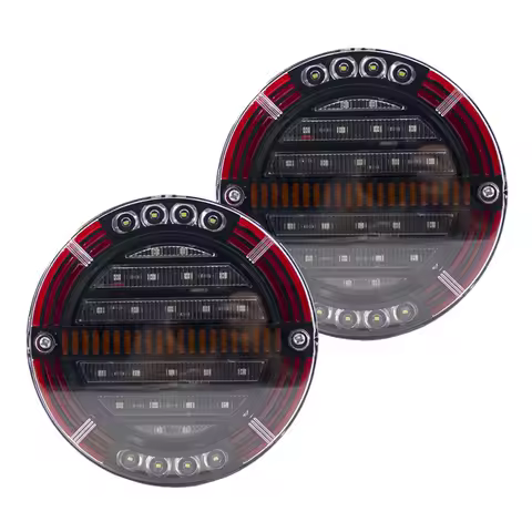 2Pcs Round LED Trailer Tail Light With Brake Light DRL Flow Turn Signal Lamp Car Truck Ships Bus Boat Caravan 12V 24V