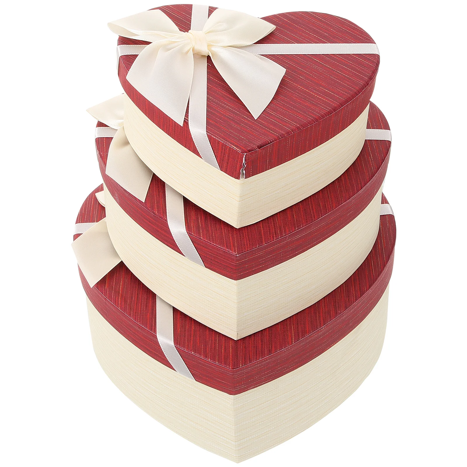3 Pcs Box Heart Shaped Flower Container Boxes White Gift Red Bow Case Bow-knot Chocolate