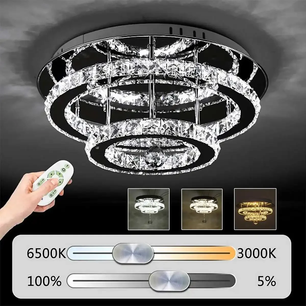 

30cm Crystal Dimmable LED Ceiling Light With Remote Control Hallyway Lamps Indoor Lighting Fixture Home 165V-265V