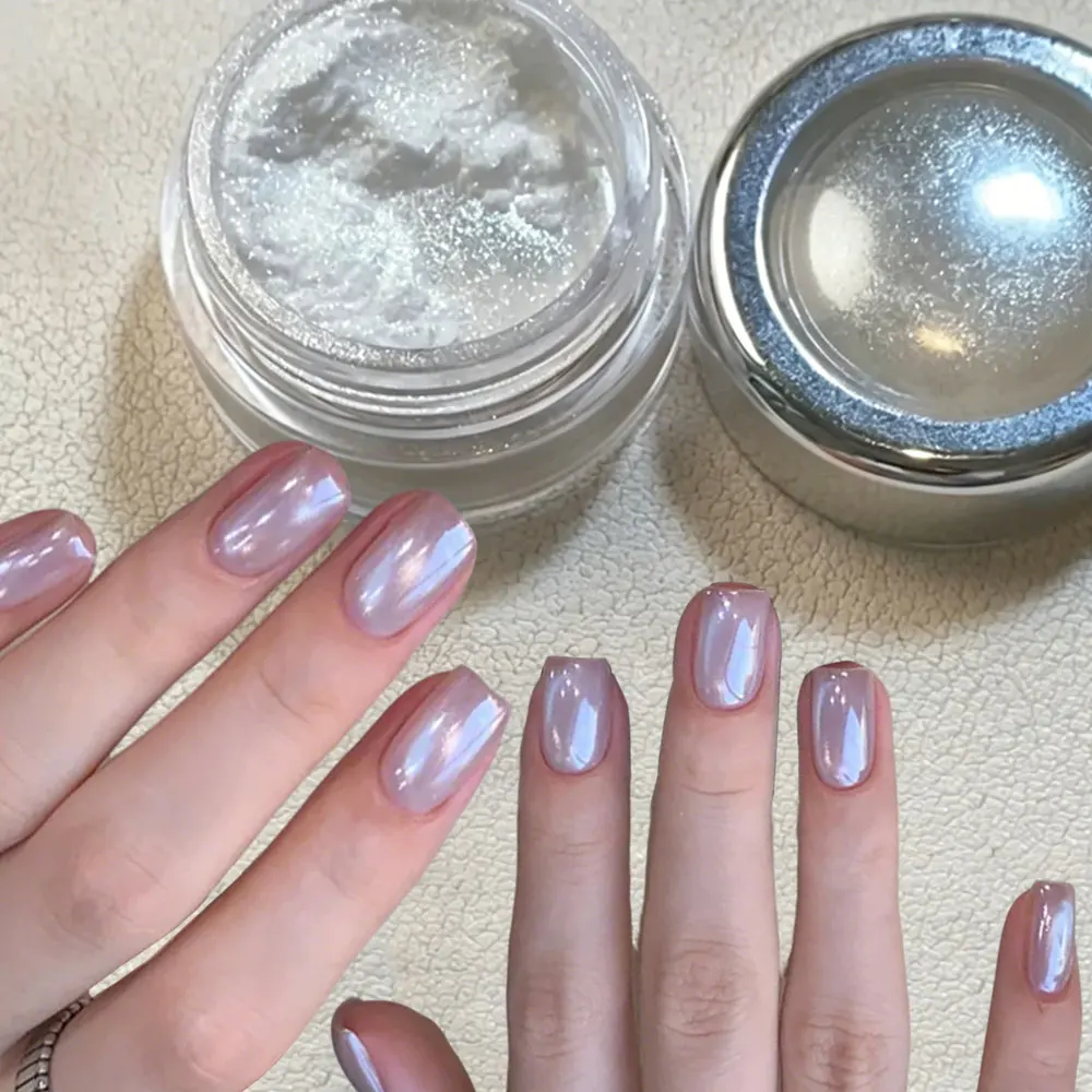 1box Mirror Bright Plating White Chrome Nail Powder High Glossy Moonllight Nail Glitter Pigment Aurora Pearl Rubbing Dust  0.3g