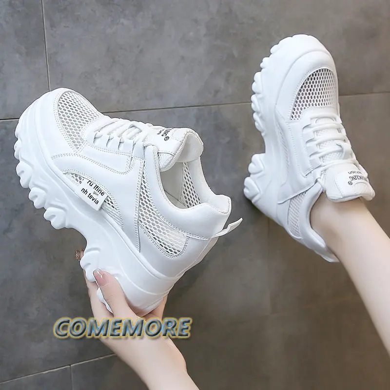 Platform Sports Shoes Fashion Spring Summer Running Shoes for Women\'s Breathable Casual Sneakers Tennis Female Black Lace-up PU