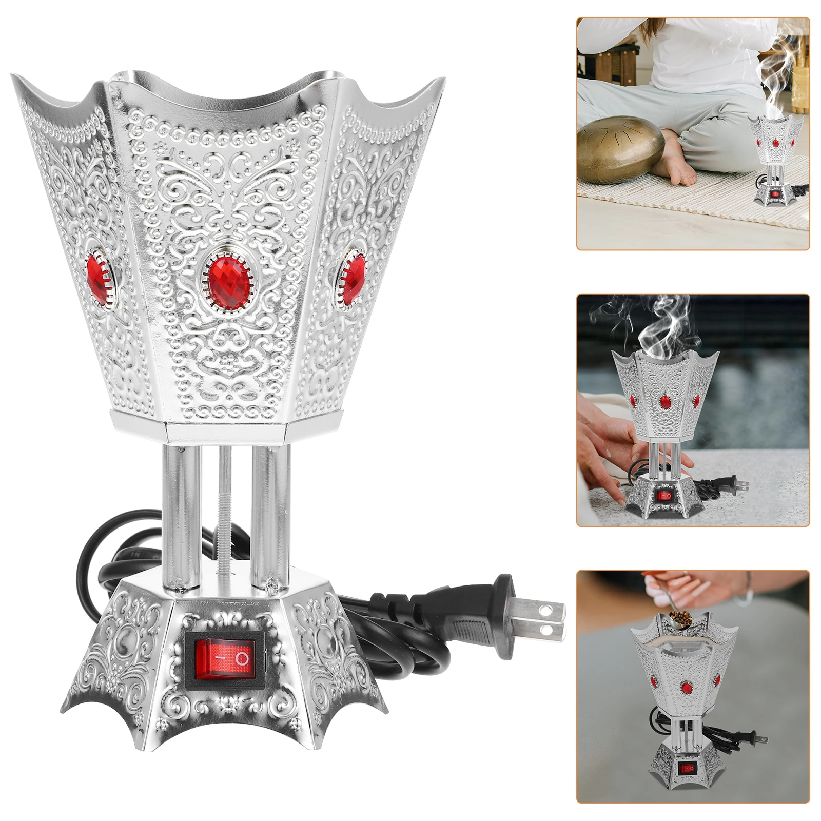 

Electric Incense Burner Desktop Plug-In Censer For Home Decor Vintage Metal Tabletop Centerpiece Portable Incense