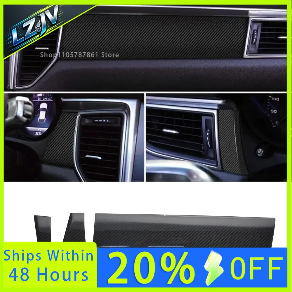 LZJV 3pcs Real Dry Carbon Fiber Interior Accessories Dashboard Cover Kits Dash Panel Trims For Porsche Macan 2014-2017 RHD LHD