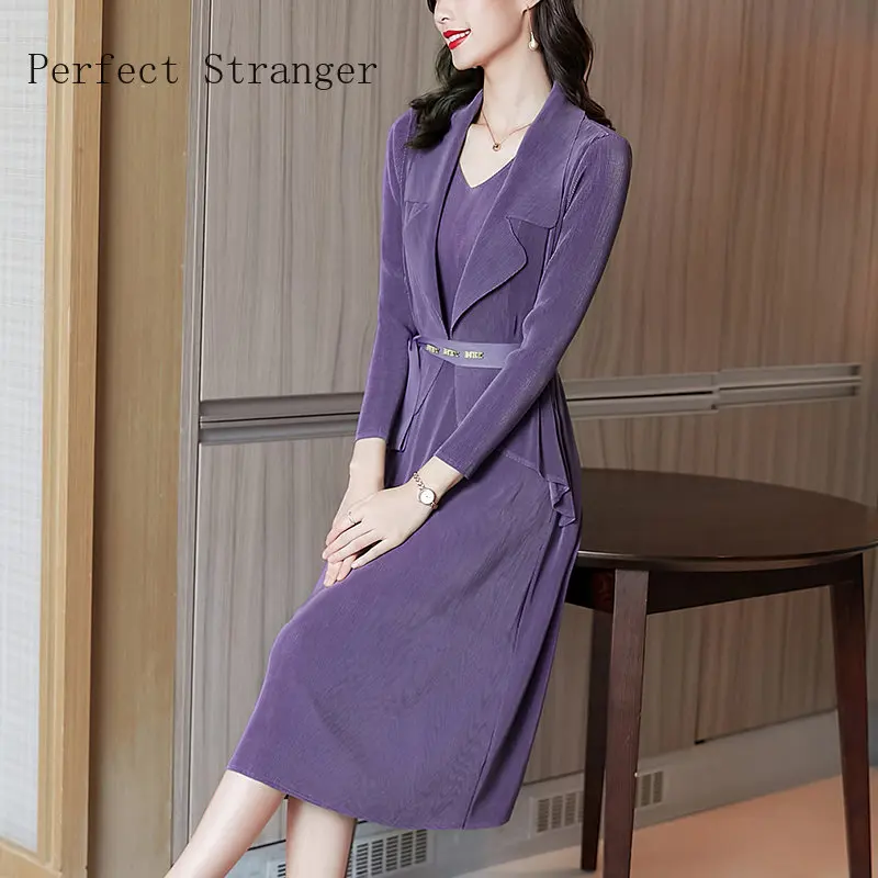 2022 Vestidos Fake Two Pieces Elegant Knitting Workwear Basic Elasticity Midi Long Sleeve Female Robe Women's Autunm Lady Dresse