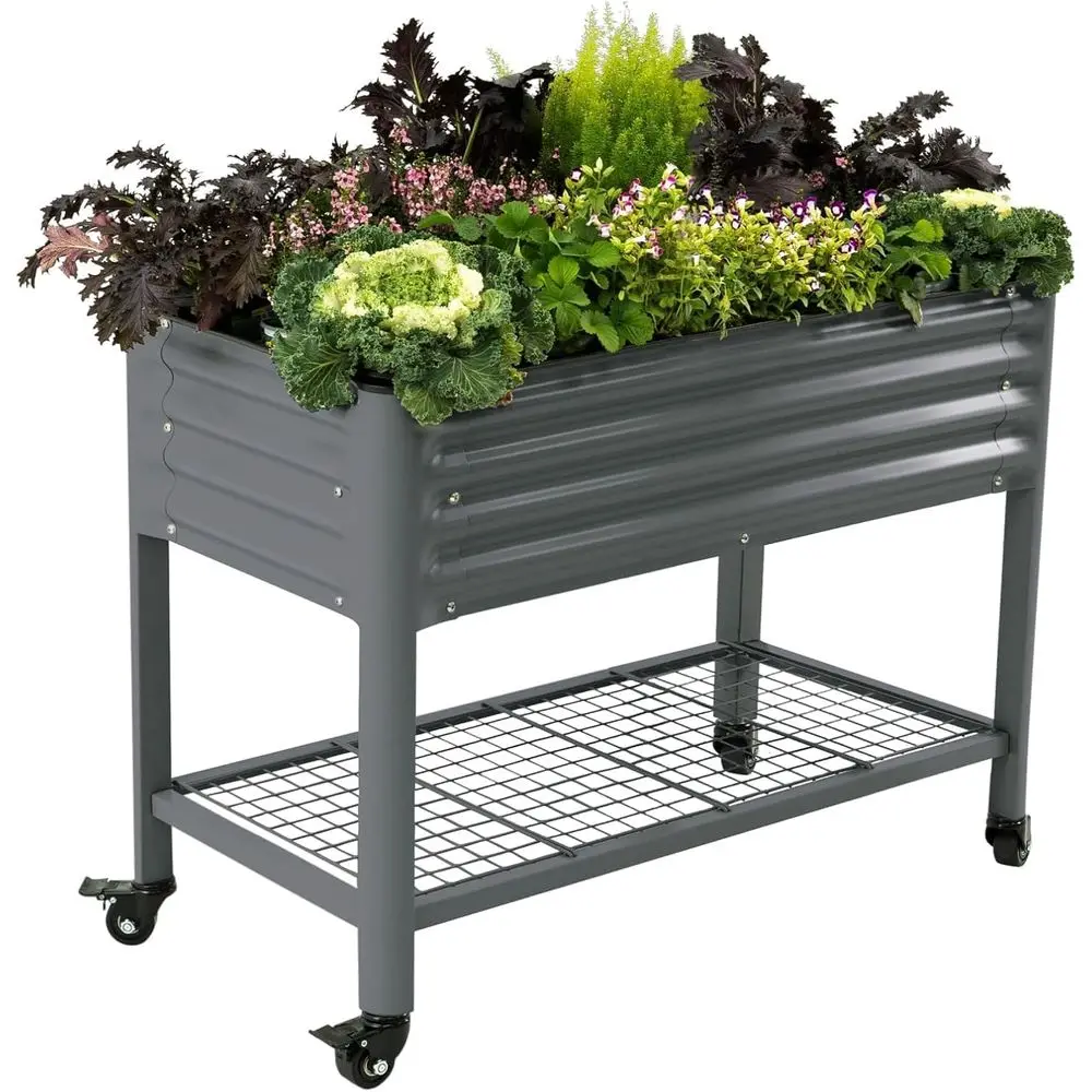 

Elevated Garden Bed, 2' x 4' with Legs and Storage, 700 lbs Capacity, Outdoor Planter for Herbs and Vegetables, Gray