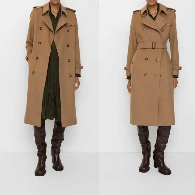 

Fashion Women's Long Windbreaker Spring Autumn Double-breasted With Belt Slim Outerwear Streetwear Casual Occasion Customized