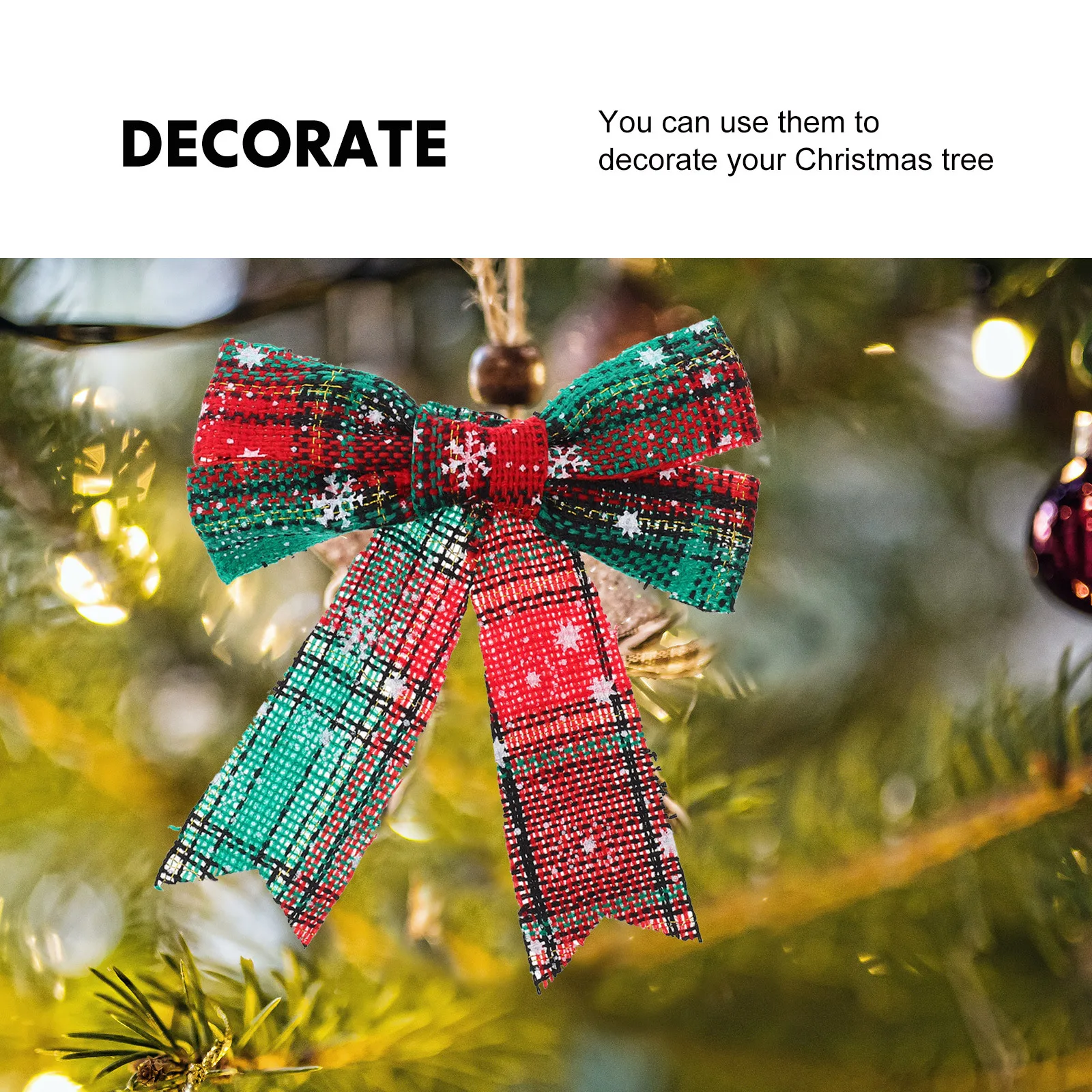 

12Pcs Christmas Bowknot Decor Snowflake Plaid Design Environmental Protection Festive Decoration for Office Hotel Bar Restaurant