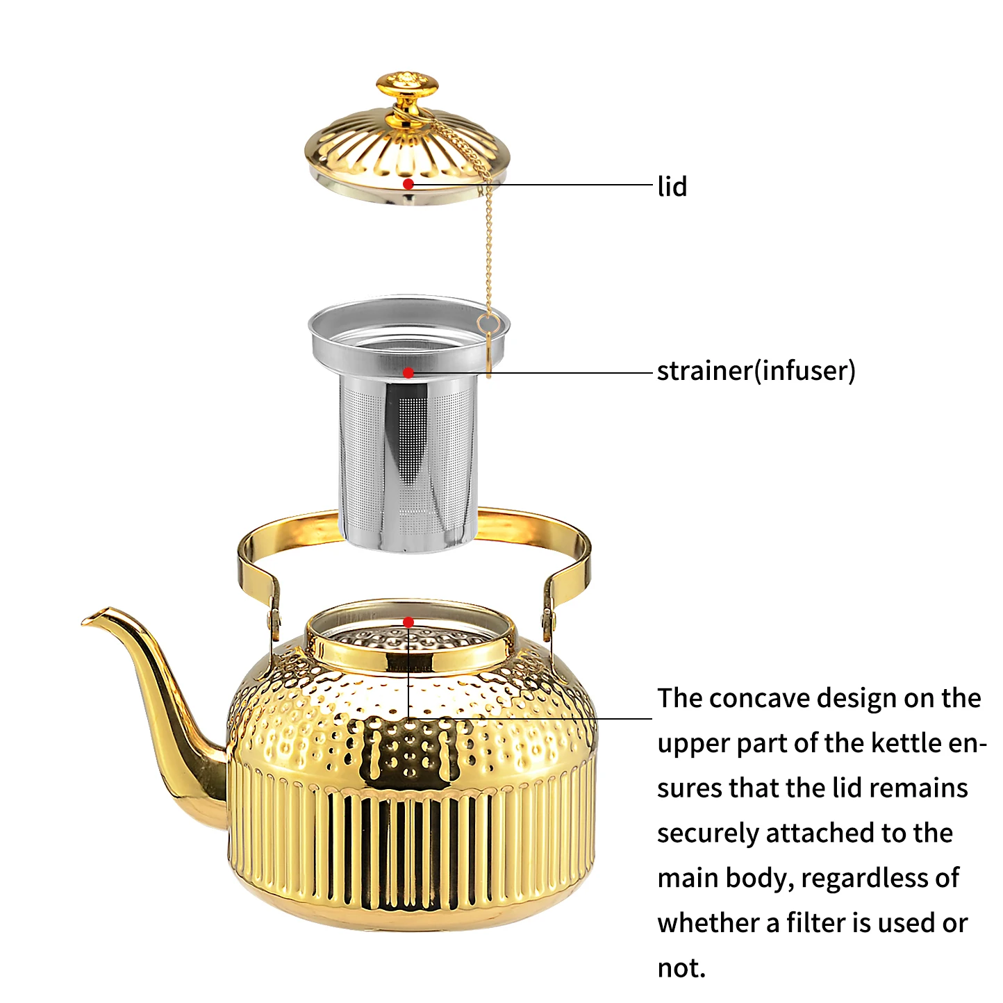 SANQIAHOME Antique 1400-1800ml Stainless Steel Teapot with Infuser