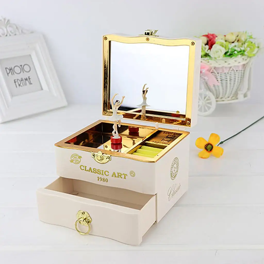Vintage Music Box Plastic Musical Ballerina Jewelry Holder Dancing Girl for Wedding Anniversary Celebration