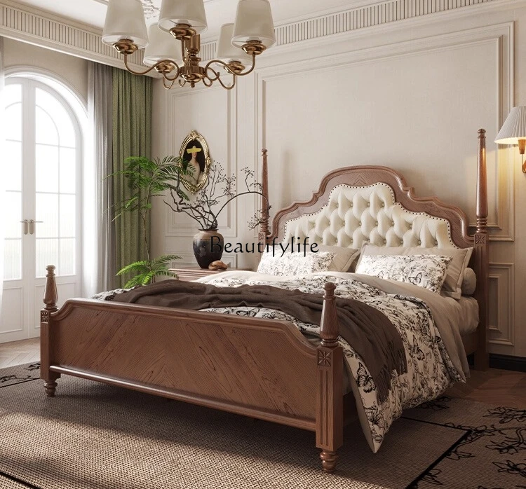

American-style Solid Wood Vintage Modern Minimalist French High Box Storage Bed