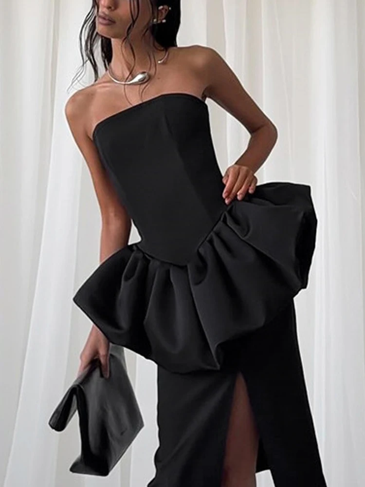 

Сексуальный тонкий костюм из 2 предметов с открытой спиной, элегантный топ без рукавов и мини-юбка с открытыми плечами, женский модный однотонный костюм с рюшами в стиле пэчворк, наряды