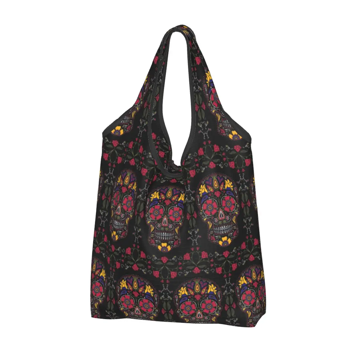 Day Of The Dead Sugar Skull Dark Portable Tote Shopping Bags Large Capacity Shopper Bag Groceries Handbag Shoulder Bag