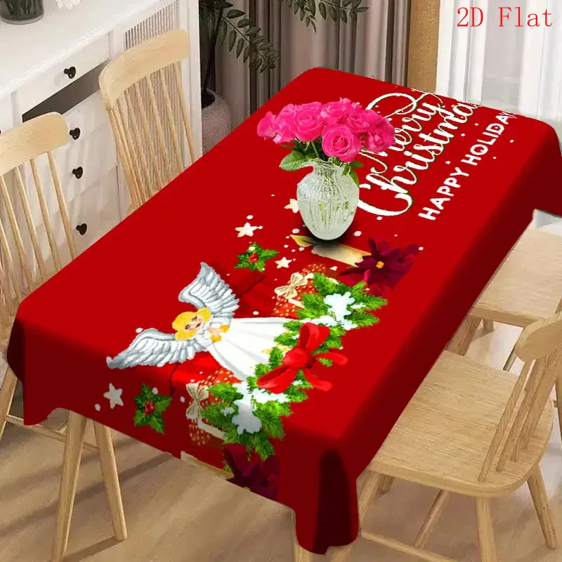 1pc 2D Flat Banner Christmas Theme Tablecloth: Featuring Santa Claus, Reindeer, Snow Scene Ball, and Bell Creative Patterns, Dur