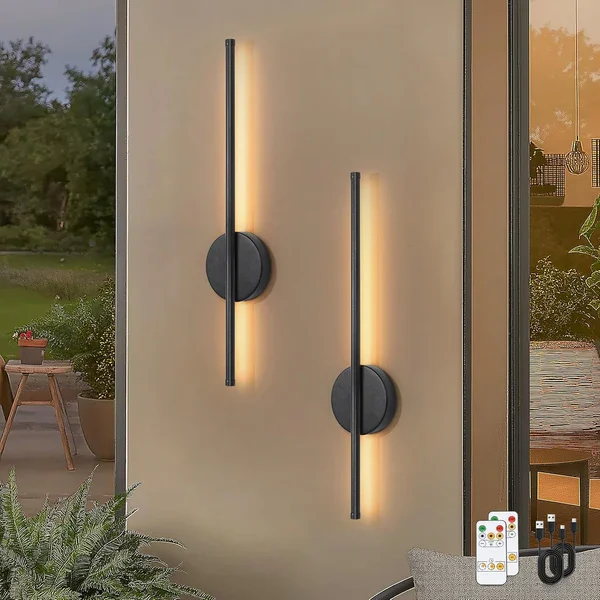 Lampe murale LED magnétique rechargeable de 50 cm, sans fil, noire, 1/2 pièces, applique murale moderne pour chambre à coucher, sans câblage requis.