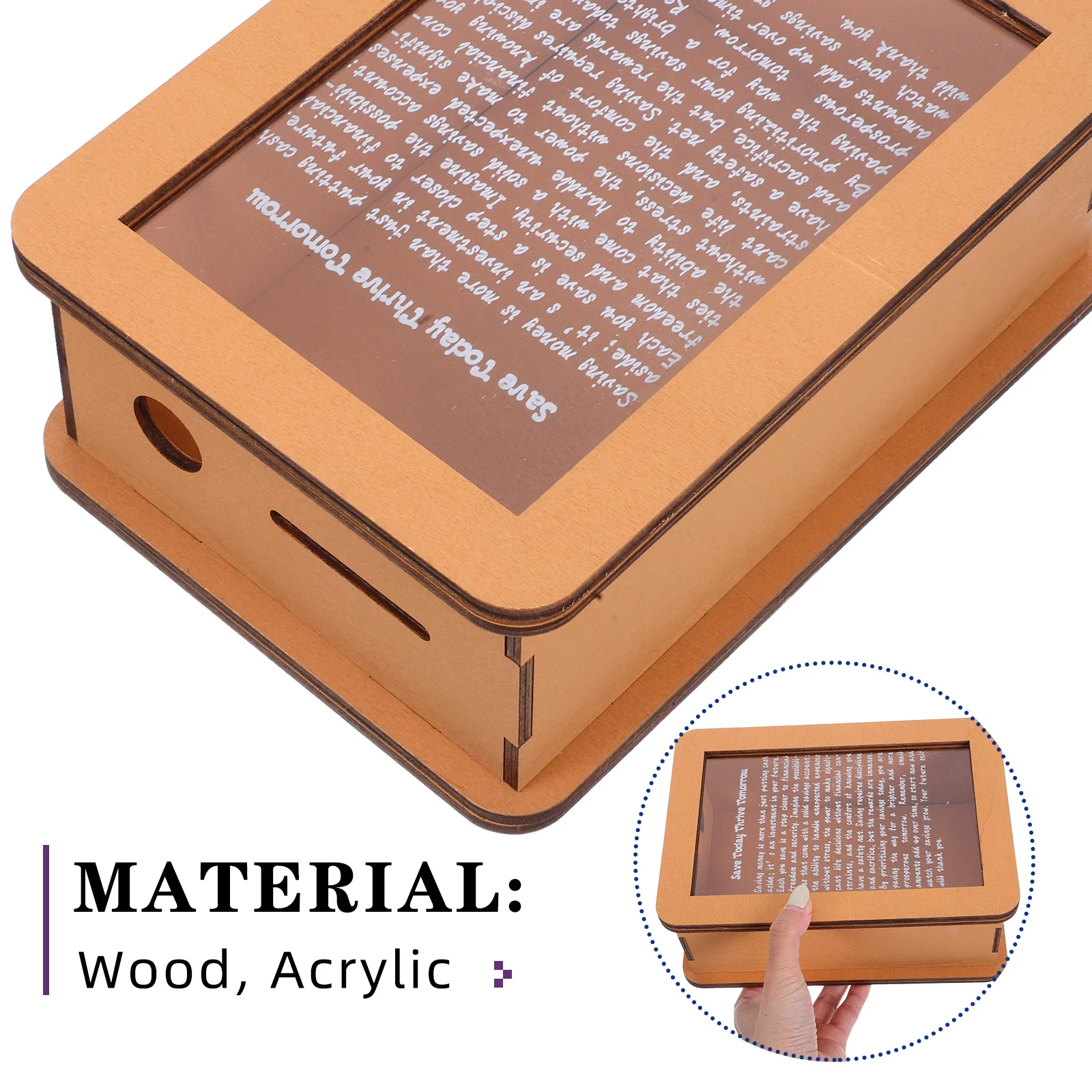 Clear Money Box Wooden Frame Motivational Savings Jar Functional Coin Bank for Home Office Desktop Decorative Saving Solution