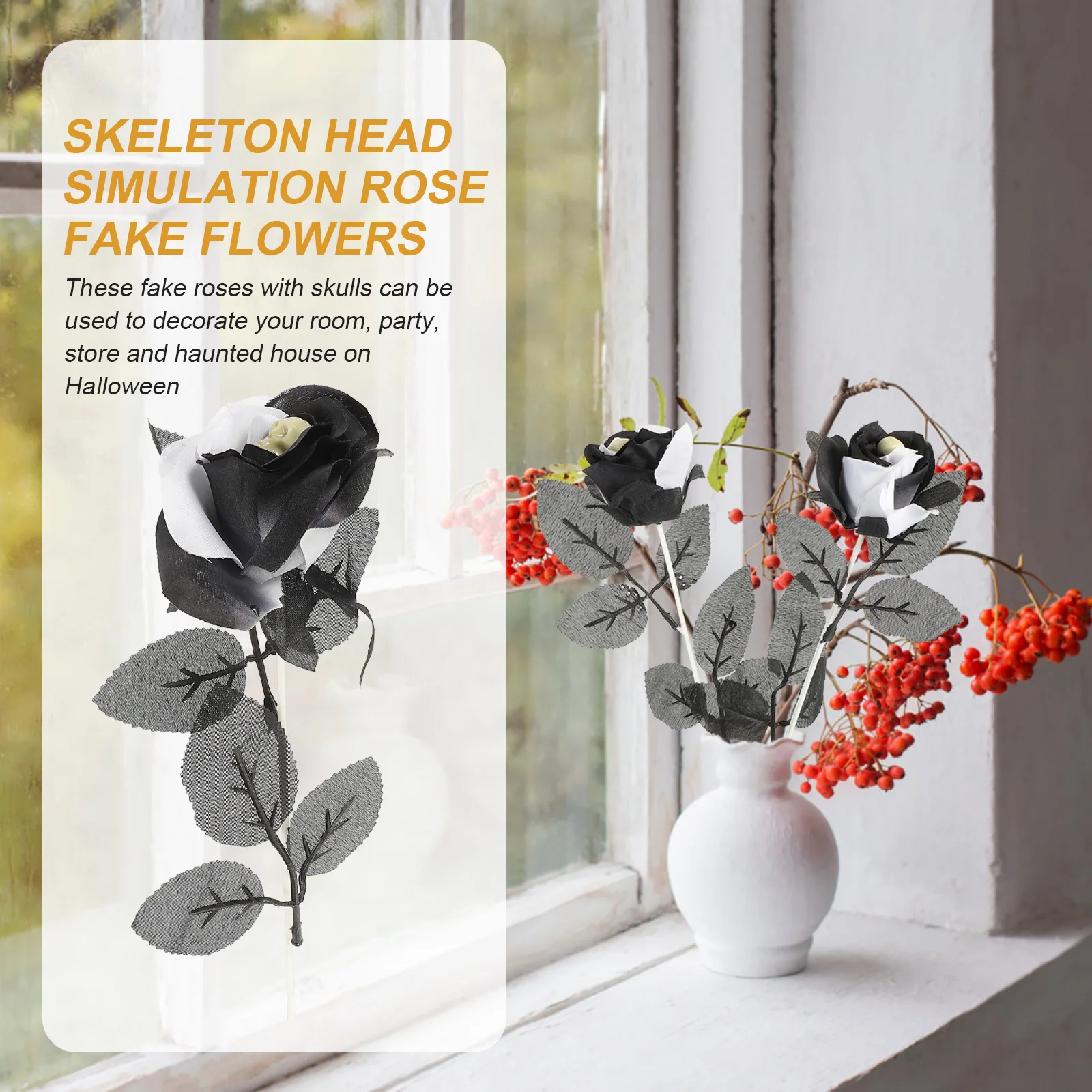 

10Pcs Skull Rose Halloween Artificial Rose Decoration Props for Party Room Haunted Creepy Flower Arrangement